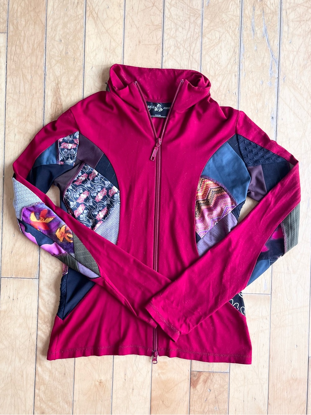 Myco Anna Boho Artistic Patchwork Zip-Up Jacket Sweater Size Small